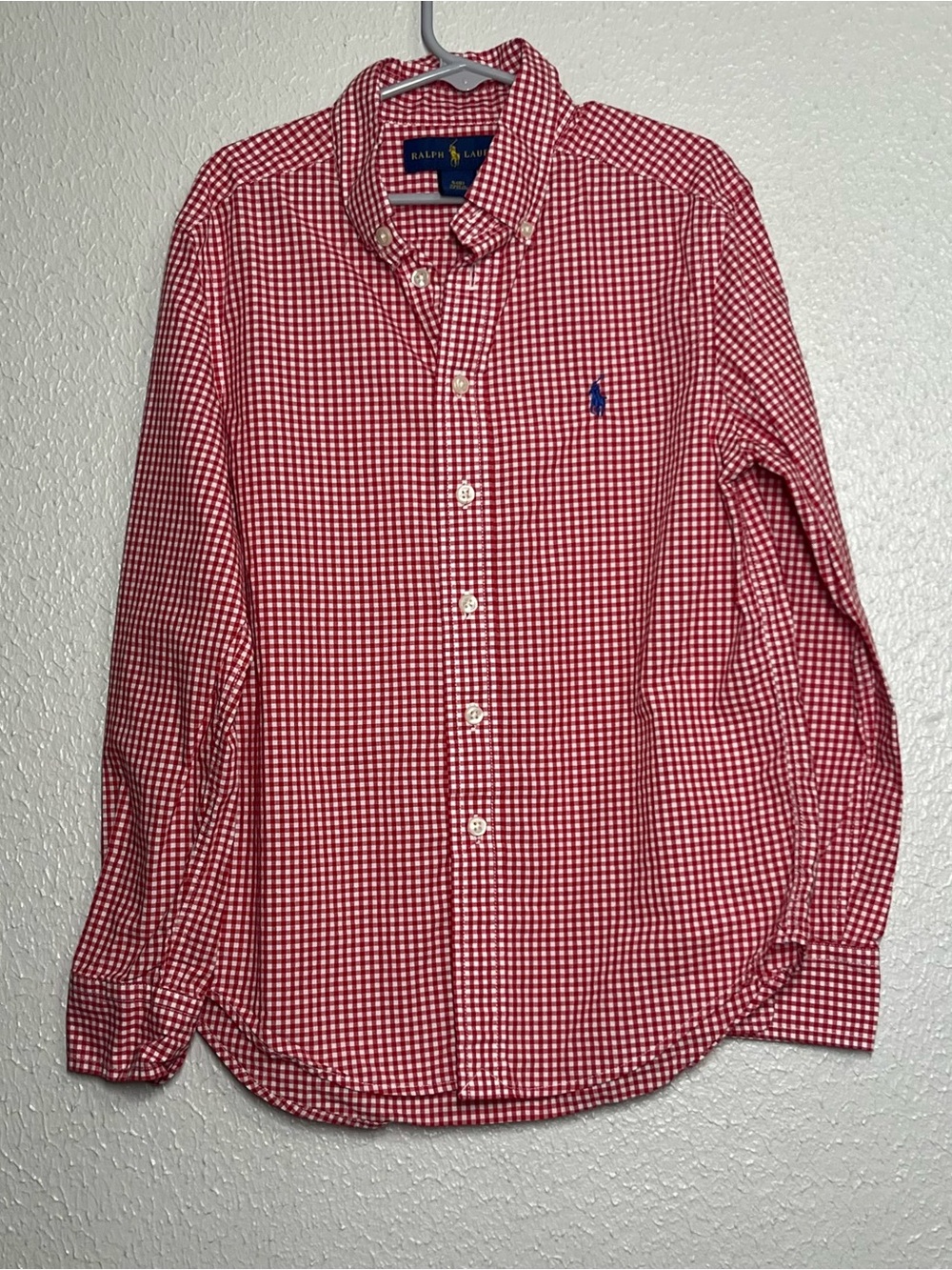 Ralph Lauren Boys Long Sleeve Button Up Shirt Red Gingham Size 8 Preppy Holiday